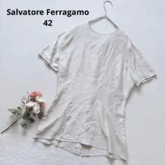 サルヴァトーレフェラガモ シルク100 ストライプ 半袖Tシャツ 薄手 シンプルのサムネイル