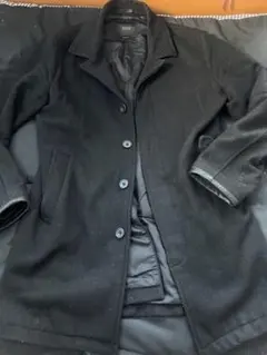 【ボタン取れあり】ブラック ステンカラーコート ウール混紡