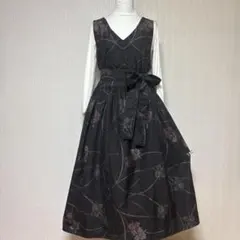 着物リメイク　大島紬　ロングワンピース　ジャンバースカート　M〜L