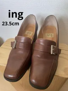 ing 本革 ブラウン ローファー　ヒール　靴