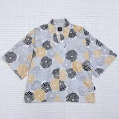 新品 ソウソウ 綿シャツ 和装 高島縮 20/20 立衿筒袖襯衣/雲間に菊
