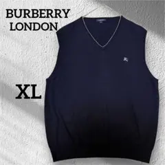Burberry LONDON ネイビー　Vネック ニットベスト XL