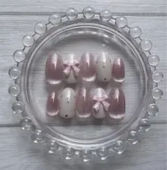 ネイルチップ　ピンク　桃色　推し活　リボン　ガーリー　マグネット　ちゅるん