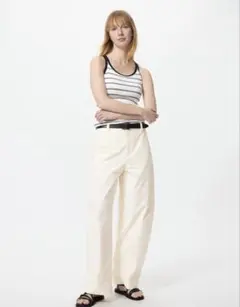 ユニクロ ジャージーバレルレッグパンツ S オフホワイト