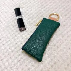 【ハンドメイド】⑥レザー調リップケース フェイクレザー グリーン 印鑑ケース