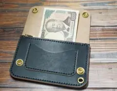 ミドルトラッカーウォレット　二層　MW茶芯 ブラック 真鍮 トラッカーウォレット