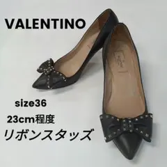ヴァレンティノ レザー パンプス リボン スタッズ ブラック ヒール 36のサムネイル
