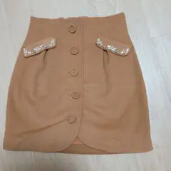 ブラウン M ひざ丈スカート ボタン付き