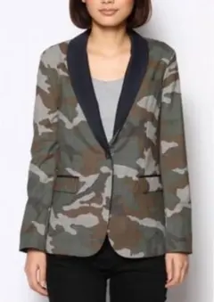 ★超 美品★ジャケット ラウンジドレス★迷彩 プリント 柄 S サイズ 紺