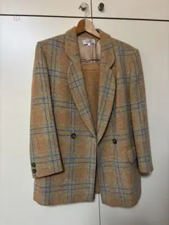 テーラードジャケット スカート セット チェック柄 11号 レトロ