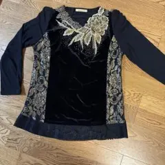 【TANPPOPPO】黒　花柄　グリッター　長袖トップス　カラオケ　社交ダンス