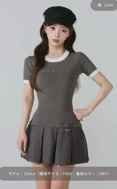 Darich ダーリッチ ベルトデザインロゴプリーツニットミニワンピース