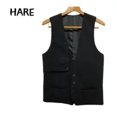 HARE ブラック ノースリーブ ベスト ジレ ノーカラージレ