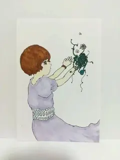 オリジナルイラスト 手描きイラスト 植物 ハンドメイド 絵 アート 原画 女の子