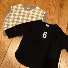 ベビー　ロンT&ベスト2点セット　バースデイ　プティマイン　黒　ベージュ