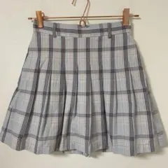 【Heather】水色チェック プリーツ ミニスカート（パンツ型裏地付き）
