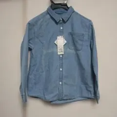 デニム長袖シャツ 140cm ライトブルー 胸元色褪せ