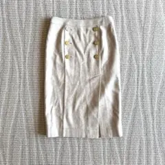 Noble タイトスカート ウール ベージュ 36 金ボタン ひざ丈