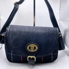 バーバリーズ ショルダーバッグ チェック ネイビー レザー ロゴ金具 斜め掛け