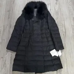 ファー付きブラックダウンコート ロングコート ラクーン
