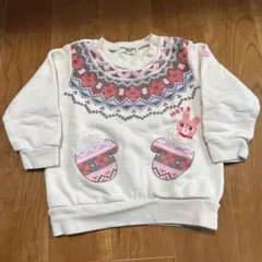 ホットビスケッツ　トレーナー　裏起毛　ミトン　手袋　アイボリー