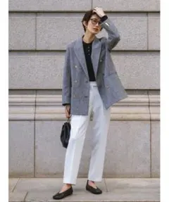 ミラオーウェン　後ろゴムセンタープレステーパードパンツ【手洗い可能】