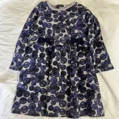 【美品】BeBe べべ　長袖ワンピース 110cm ドット柄 リボン ブルー系
