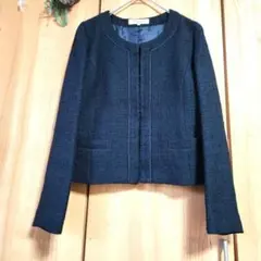 人気【ナチュラルビューティ…】ノーカラー ツイード ショート丈ジャケット
