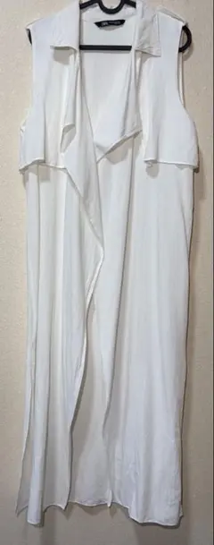 ZARA ロングジレ S〜M ホワイト リネン混 ノースリーブ ロングベスト