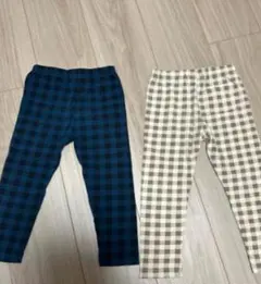 ネイビー・ホワイト チェック柄パンツ 2枚セット