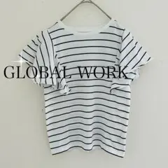 GLOBAL WORK ボーダーフリル袖コットンカットソー（140cm)白黒のサムネイル