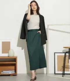 ナノユニバース スリット タイト ロングマキシスカート グリーン 後ろゴム入 F