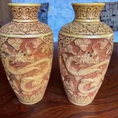龍彫刻 花瓶 2点セット 風水 縁起物 オブジェ インテリア