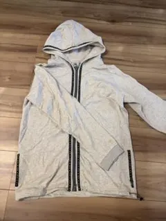 ホワイト フード付きパーカー フルジップ　GO HEMP