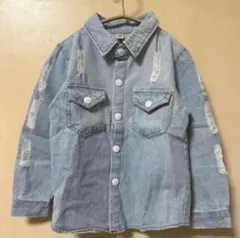 韓国子供服 キッズ デニムシャツ ダメージ加工 120cm