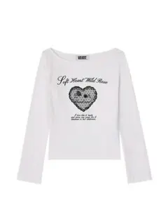 【CRANK】HEART PRINT BOAT NECK TOP ホワイトのサムネイル