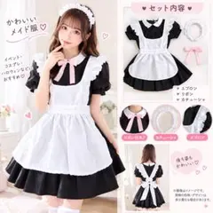 新品 メイド服 コスプレハロウィン　エプロン リボン カチューシャ付き
