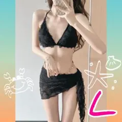 レディース 水着 M ビキニ セパレート パレオ ブラック セクシー 黒