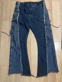 フリンジ加工 フレアデニムパンツ