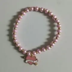 【最終価格】【未使用】ピンク ビーズブレスレット リボンモチーフ