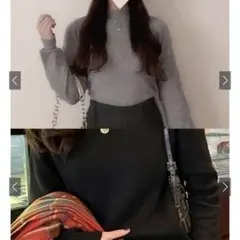 GRL cu233 カシミヤタッチハイネックニットトップス ブラック グレー