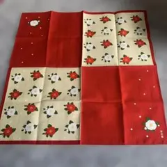 和風 花柄 ハンカチ 赤