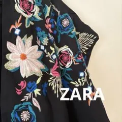 ZARA trf 刺繍が美しいトップス L ブラック ゆったり大きめサイズのサムネイル