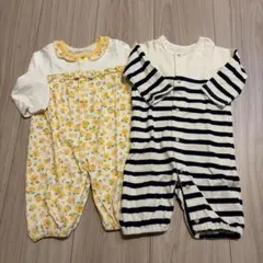 ベビー ロンパース 2枚セット 花柄 ボーダー