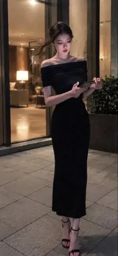 オフショルダー タイトワンピース ブラック