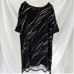 アルファニ Tシャツ 丸首半袖総柄 幾何学 XL 黒 レーヨン タウン