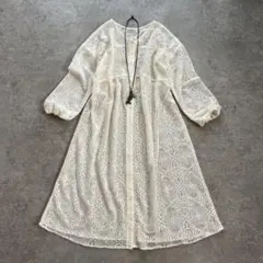 サラマリカ コットンリネン 刺繍レースガウンワンピース イエロー