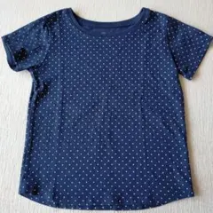 無印良品　キッズ　女子　 半袖Tシャツ ドット柄 ネイビー 120cmのサムネイル