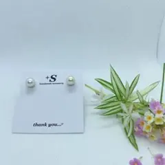 【P-115】一粒パールビーズのシンプルピアス　ハンドメイドピアス