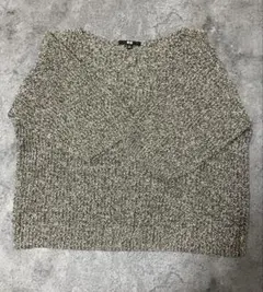 杢グレーUネックニットセーター Mサイズ